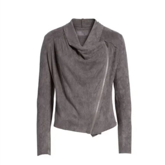 Blank NYC Faux Suede Asymmetrical Sweater Jacket - Grey Moto - Women's Small - Picture 2 of 8